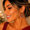 Arete Largo 02.282.0138.3 Rodio Laminado, Diseño de Corazón y Flor, con Micro Pave Blanca y Zirconia Cubica Rubi, Pulido, Rodinado