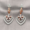 Arete Largo 02.282.0138.3 Rodio Laminado, Diseño de Corazón y Flor, con Micro Pave Blanca y Zirconia Cubica Rubi, Pulido, Rodinado