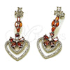 Arete Largo 02.282.0138.3 Rodio Laminado, Diseño de Corazón y Flor, con Micro Pave Blanca y Zirconia Cubica Rubi, Pulido, Rodinado
