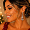 Arete Largo 02.282.0113.1 Rodio Laminado, Diseño de Flor y Baguette, con Zirconia Cubica Blanca, Pulido, Rodinado