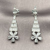 Arete Largo 02.282.0113.1 Rodio Laminado, Diseño de Flor y Baguette, con Zirconia Cubica Blanca, Pulido, Rodinado