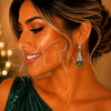 Arete Largo 02.282.0113.3 Rodio Laminado, Diseño de Flor y Baguette, con Zirconia Cubica Blanca y Verde, Pulido, Rodinado