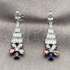 Arete Largo 02.282.0113.5 Rodio Laminado, Diseño de Flor y Baguette, con Zirconia Cubica Blanca y Multicolor, Pulido, Rodinado