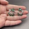 Arete Largo 02.282.0179 Rodio Laminado, Diseño de Mariposa y Gota, con Zirconia Cubica Verde y Blanca, Pulido, Rodinado