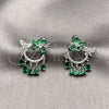 Arete Largo 02.282.0179 Rodio Laminado, Diseño de Mariposa y Gota, con Zirconia Cubica Verde y Blanca, Pulido, Rodinado