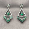 Arete Largo 02.282.0078.2 Rodio Laminado, Diseño de Corazón, con Micro Pave Blanca y Zirconia Cubica Blanca, Pulido, Rodinado