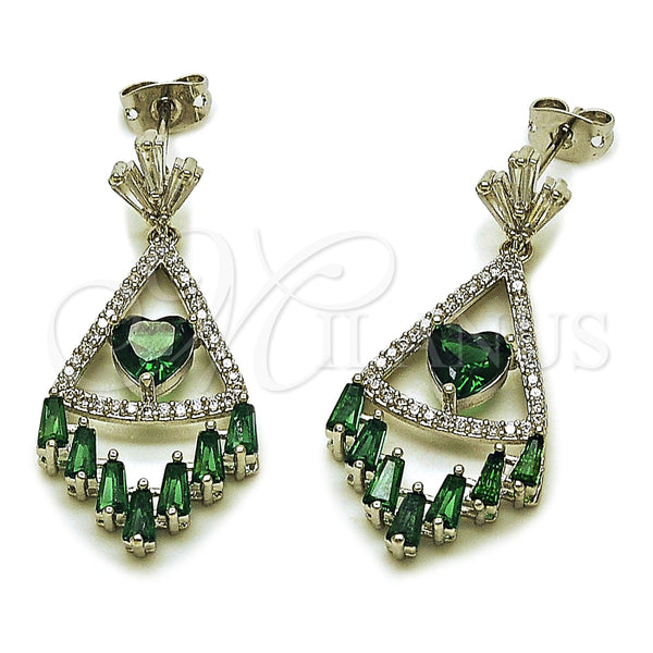 Arete Largo 02.282.0078.2 Rodio Laminado, Diseño de Corazón, con Micro Pave Blanca y Zirconia Cubica Blanca, Pulido, Rodinado