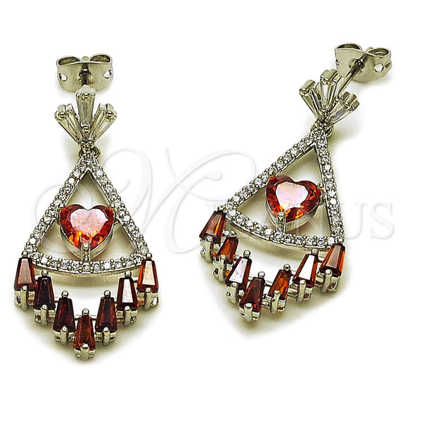 Arete Largo 02.282.0078.3 Rodio Laminado, Diseño de Corazón, con Micro Pave Blanca y Zirconia Cubica Blanca, Pulido, Rodinado