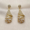 Arete Largo 02.283.0436 Oro Laminado, Diseño de Gota y Baguette, con Zirconia Cubica Blanca, Pulido, Tono Dorado