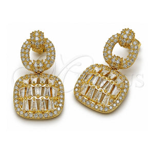 Arete Largo 02.283.0437 Oro Laminado, Diseño de Cluster, con Zirconia Cubica Blanca, Pulido, Tono Dorado