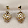 Arete Largo 02.283.0439 Oro Laminado, Diseño de Gota y Baguette, con Zirconia Cubica Blanca, Pulido, Tono Dorado