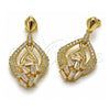 Arete Largo 02.283.0439 Oro Laminado, Diseño de Gota y Baguette, con Zirconia Cubica Blanca, Pulido, Tono Dorado