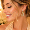 Arete Largo 02.283.0440 Oro Laminado, Diseño de Gota y Baguette, con Zirconia Cubica Blanca, Pulido, Tono Dorado