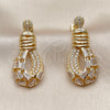 Arete Largo 02.283.0440 Oro Laminado, Diseño de Gota y Baguette, con Zirconia Cubica Blanca, Pulido, Tono Dorado