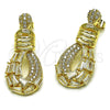 Arete Largo 02.283.0440 Oro Laminado, Diseño de Gota y Baguette, con Zirconia Cubica Blanca, Pulido, Tono Dorado