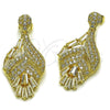 Arete Largo 02.283.0441 Oro Laminado, Diseño de Gota y Oja, con Zirconia Cubica Blanca, Pulido, Tono Dorado