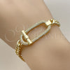 Pulsera Elegante 03.283.0604.07 Oro Laminado, Diseño de Hebilla del Cinturón y Miami Cubana, con Zirconia Cubica Blanca, Pulido, Tono Dorado (Grosor 06.6 MM, 8 Pulgadas de Largo)
