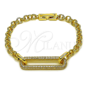 Pulsera Elegante 03.283.0606.07 Oro Laminado, Diseño de Rolo, con Micro Pave Blanca, Pulido, Tono Dorado (Grosor 05 MM, 8 Pulgadas de Largo)