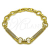 Pulsera Elegante 03.283.0607.07 Oro Laminado, con Micro Pave Blanca, Pulido, Tono Dorado (Grosor 08.8 MM, 8 Pulgadas de Largo)