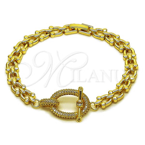 Pulsera Elegante 03.283.0608.07 Oro Laminado, Diseño de Hebilla del Cinturón y Baguette, con Zirconia Cubica Blanca y Micro Pave Blanca, Pulido, Tono Dorado (Grosor 07 MM, 7 Pulgadas de Largo)
