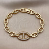 Pulsera Elegante 03.283.0611.07 Oro Laminado, Diseño de Puff Mariner y Mariner, con Micro Pave Blanca, Pulido, Tono Dorado (Grosor 07.6 MM, 7 Pulgadas de Largo)