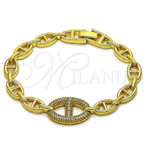Pulsera Elegante 03.283.0611.07 Oro Laminado, Diseño de Puff Mariner y Mariner, con Micro Pave Blanca, Pulido, Tono Dorado (Grosor 07.6 MM, 7 Pulgadas de Largo)