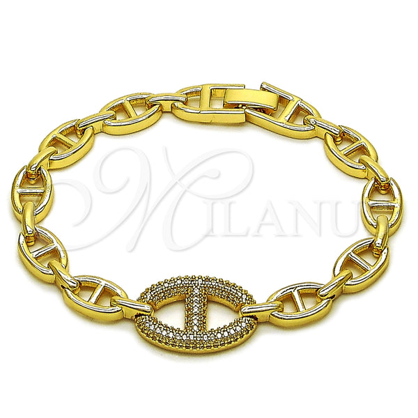 Pulsera Elegante 03.283.0611.07 Oro Laminado, Diseño de Puff Mariner y Mariner, con Micro Pave Blanca, Pulido, Tono Dorado (Grosor 07.6 MM, 7 Pulgadas de Largo)