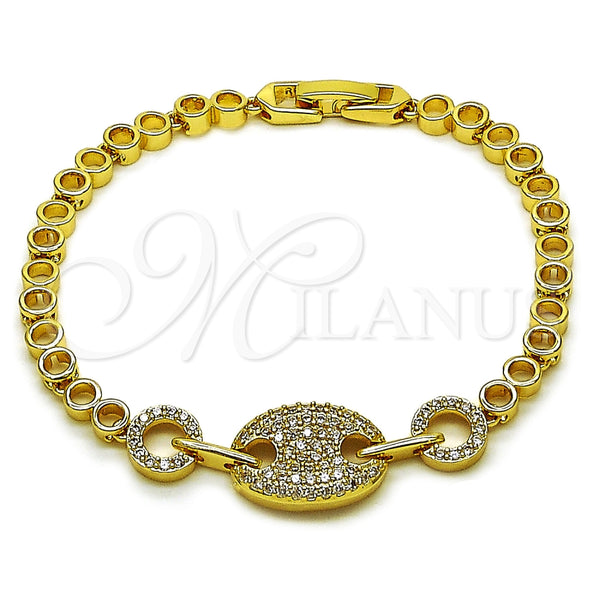 Pulsera Elegante 03.283.0612.07 Oro Laminado, Diseño de Puff Mariner, con Zirconia Cubica Blanca, Pulido, Tono Dorado (Grosor 04.6 MM, 8 Pulgadas de Largo)