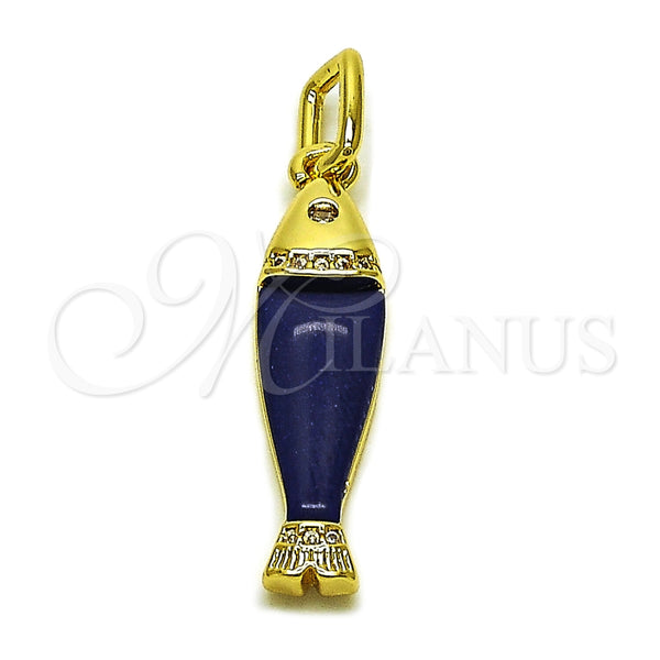 Dije Elegante 05.459.0047 Oro Laminado, Diseño de Pescado, con Zirconia Cubica Blanca, Resinado Azul, Tono Dorado
