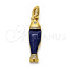 Dije Elegante 05.459.0047 Oro Laminado, Diseño de Pescado, con Zirconia Cubica Blanca, Resinado Azul, Tono Dorado