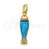 Dije Elegante 05.459.0047.1 Oro Laminado, Diseño de Pescado, con Zirconia Cubica Blanca, Resinado Turquesa, Tono Dorado