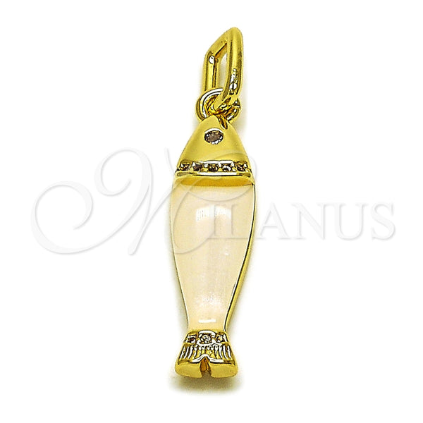 Dije Elegante 05.459.0047.2 Oro Laminado, Diseño de Pescado, con Zirconia Cubica Blanca, Resinado Blanco, Tono Dorado