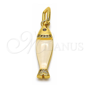 Dije Elegante 05.459.0047.2 Oro Laminado, Diseño de Pescado, con Zirconia Cubica Blanca, Resinado Blanco, Tono Dorado