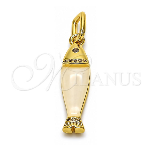Dije Elegante 05.459.0047.2 Oro Laminado, Diseño de Pescado, con Zirconia Cubica Blanca, Resinado Blanco, Tono Dorado
