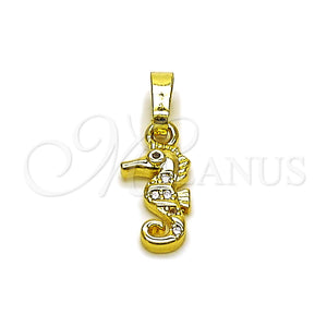 Dije Elegante 05.459.0048 Oro Laminado, Diseño de Caballo de Mar, con Micro Pave Blanca, Pulido, Tono Dorado