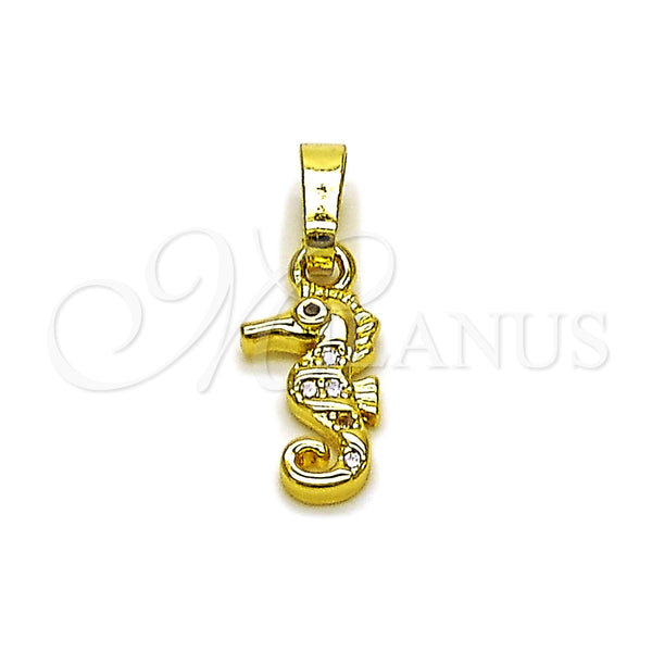 Dije Elegante 05.459.0048 Oro Laminado, Diseño de Caballo de Mar, con Micro Pave Blanca, Pulido, Tono Dorado