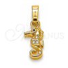 Dije Elegante 05.459.0048 Oro Laminado, Diseño de Caballo de Mar, con Micro Pave Blanca, Pulido, Tono Dorado