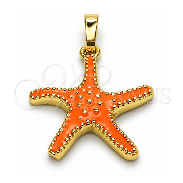Dije Elegante 05.459.0049 Oro Laminado, Diseño de Estrella, Esmaltado Naranja, Tono Dorado