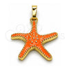 Dije Elegante 05.459.0049 Oro Laminado, Diseño de Estrella, Esmaltado Naranja, Tono Dorado