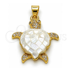 Dije Elegante 05.459.0050.1 Oro Laminado, Diseño de Tortuga, con Madre Perla Marfil y Micro Pave Blanca, Pulido, Tono Dorado