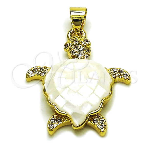 Dije Elegante 05.459.0050.1 Oro Laminado, Diseño de Tortuga, con Madre Perla Marfil y Micro Pave Blanca, Pulido, Tono Dorado