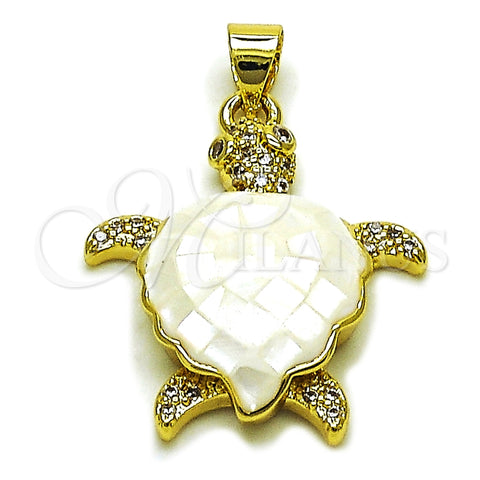 Dije Elegante 05.459.0050.1 Oro Laminado, Diseño de Tortuga, con Madre Perla Marfil y Micro Pave Blanca, Pulido, Tono Dorado