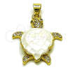 Dije Elegante 05.459.0050.1 Oro Laminado, Diseño de Tortuga, con Madre Perla Marfil y Micro Pave Blanca, Pulido, Tono Dorado