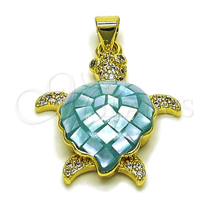 Dije Elegante 05.459.0050.2 Oro Laminado, Diseño de Tortuga, con Madre Perla Light Turquoise y Micro Pave Blanca, Pulido, Tono Dorado