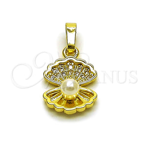 Dije Elegante 05.459.0058 Oro Laminado, Diseño de Concha, con Perla Marfil y Micro Pave Blanca, Pulido, Tono Dorado