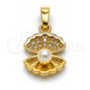 Dije Elegante 05.459.0058 Oro Laminado, Diseño de Concha, con Perla Marfil y Micro Pave Blanca, Pulido, Tono Dorado