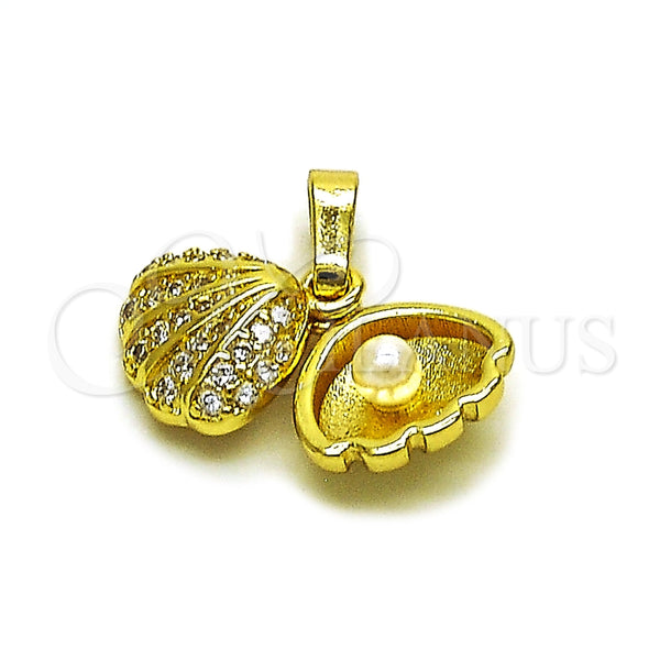 Dije Elegante 05.459.0059 Oro Laminado, Diseño de Corazón, con Perla Marfil y Micro Pave Blanca, Pulido, Tono Dorado