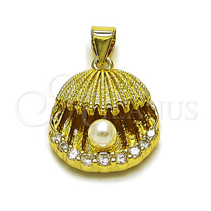 Dije Elegante 05.459.0061 Oro Laminado, Diseño de Concha, con Perla Marfil y Zirconia Cubica Blanca, Pulido, Tono Dorado