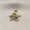 Dije Elegante 05.459.0073 Oro Laminado, Diseño de Tortuga y Gota, con Zirconia Cubica Multicolor, Pulido, Tono Dorado