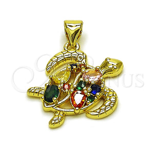 Dije Elegante 05.459.0073 Oro Laminado, Diseño de Tortuga y Gota, con Zirconia Cubica Multicolor, Pulido, Tono Dorado